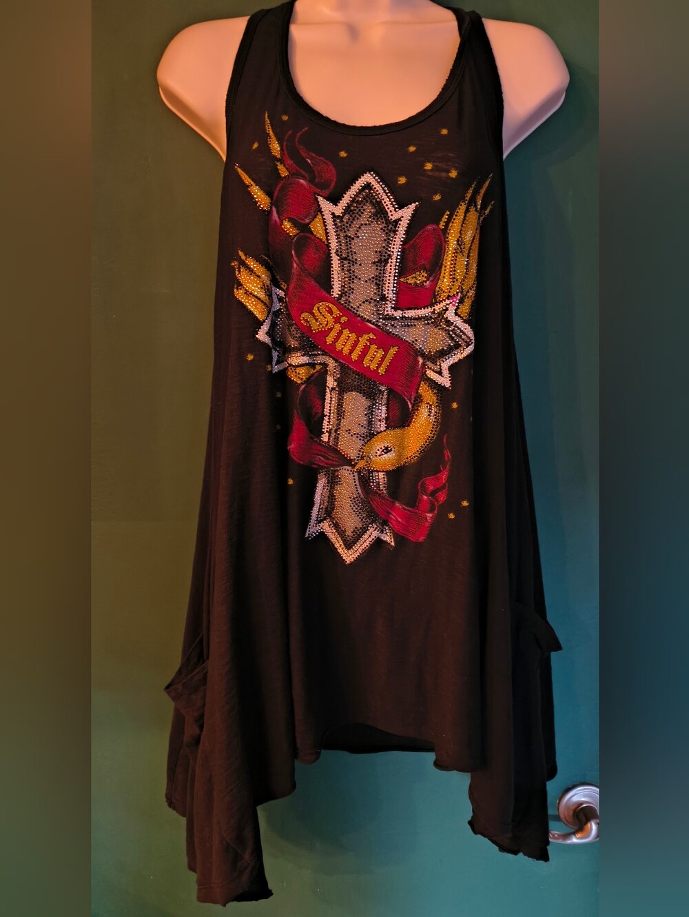 Black Oversized Tunic Crystalized Tank By Sinful Size Medium